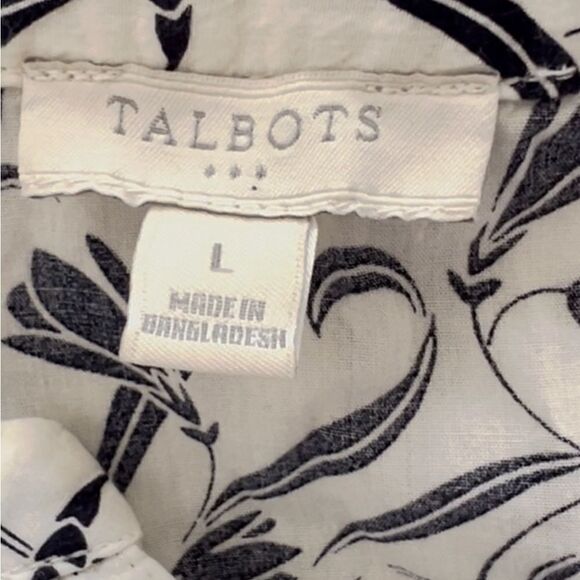 Talbots Large Navy +White Tunic Style Cotton Long Sleeve Blouse - Picture 6 of 7